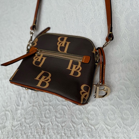 Dooney & Bourke Monogram Domed Brown and Tan Crossbody Bag - Picture 3 of 13